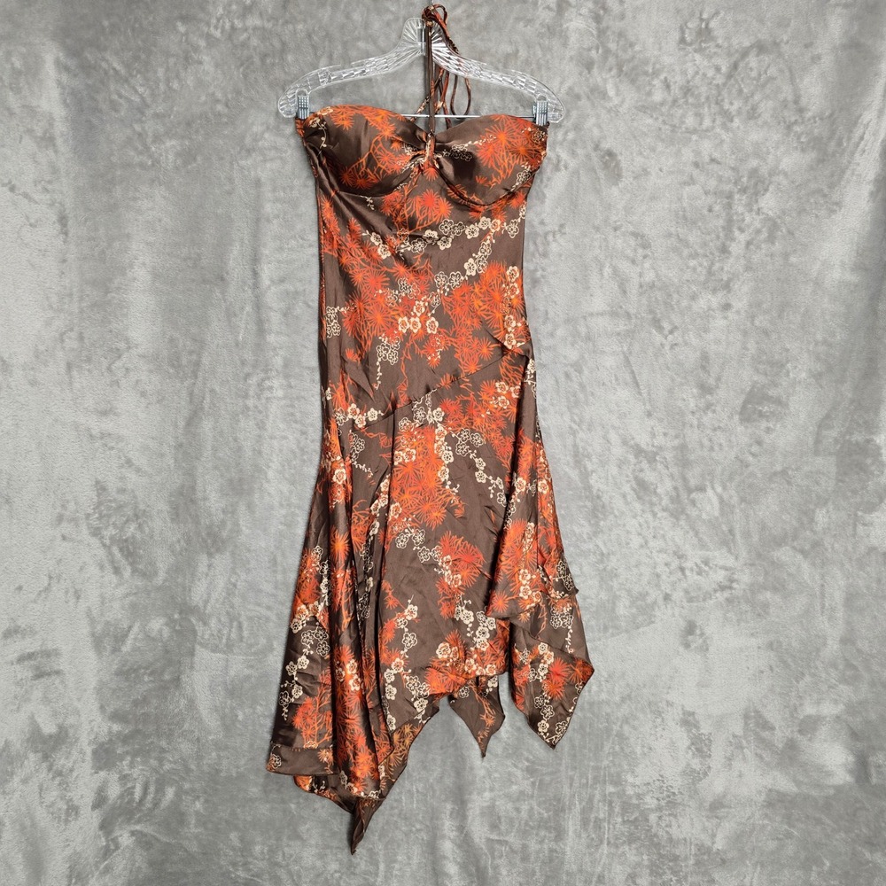 Speechless Dress Women 5 Brown Orange Floral Y2K Fairycore Asymmetrical Halter